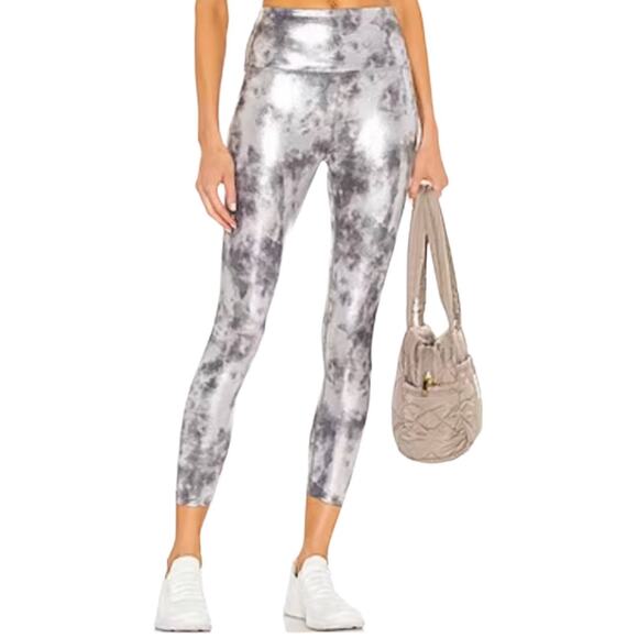 Beyond Yoga Pants - Beyond Yoga Tie Dye High Waisted Midi Legging XS Gray Foil Workout Yoga Metallic